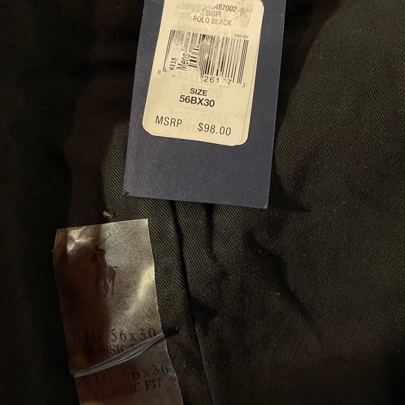 Big Men’s 56B x 30 Black Pants Classic Fit Polo Ralph Lauren Cotton Flat Front - Picture 2 of 5